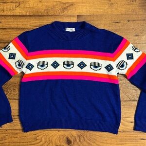 Only Me by Regina Pulido ~ Women’s Large ~ Blue/Pink/White ~ Eye Print ~ Sweater